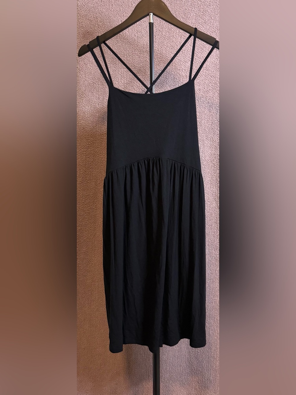 Old Navy Black Strappy Fit & Flare Midi Dress Size M Cross Back Sleeveless